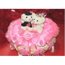 Beautiful Pink Bed Hanging Jhoola with Love Couple Teddy Bears
